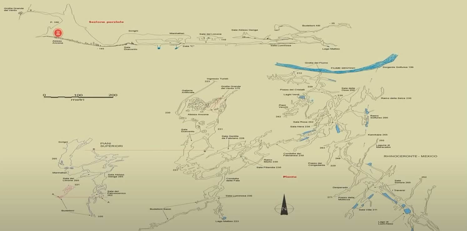 Mappa delle Grotte di Frasassi
